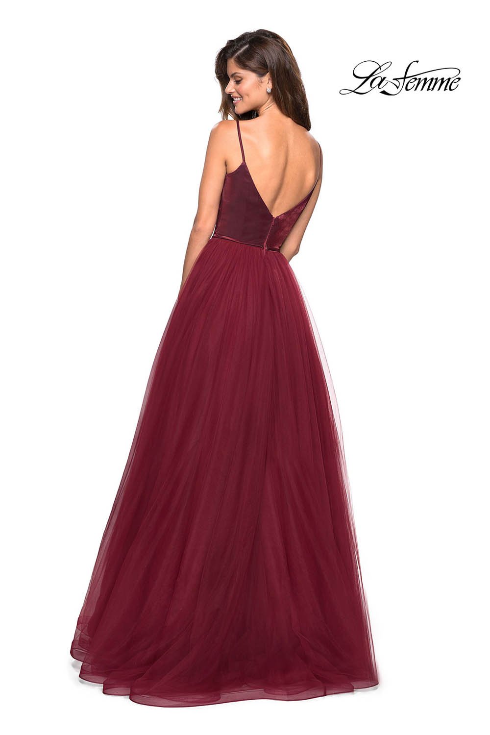 La Femme 27485 prom dress images. La Femme 27485 is available in these colors: Black, Blush, Burgundy, Navy.