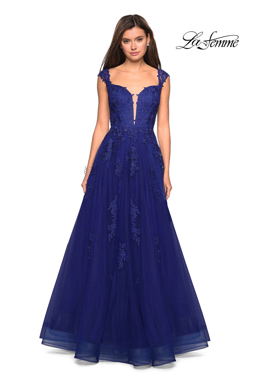 La Femme 27503 prom dress images. La Femme 27503 is available in these colors: Indigo, Mauve, Wine.