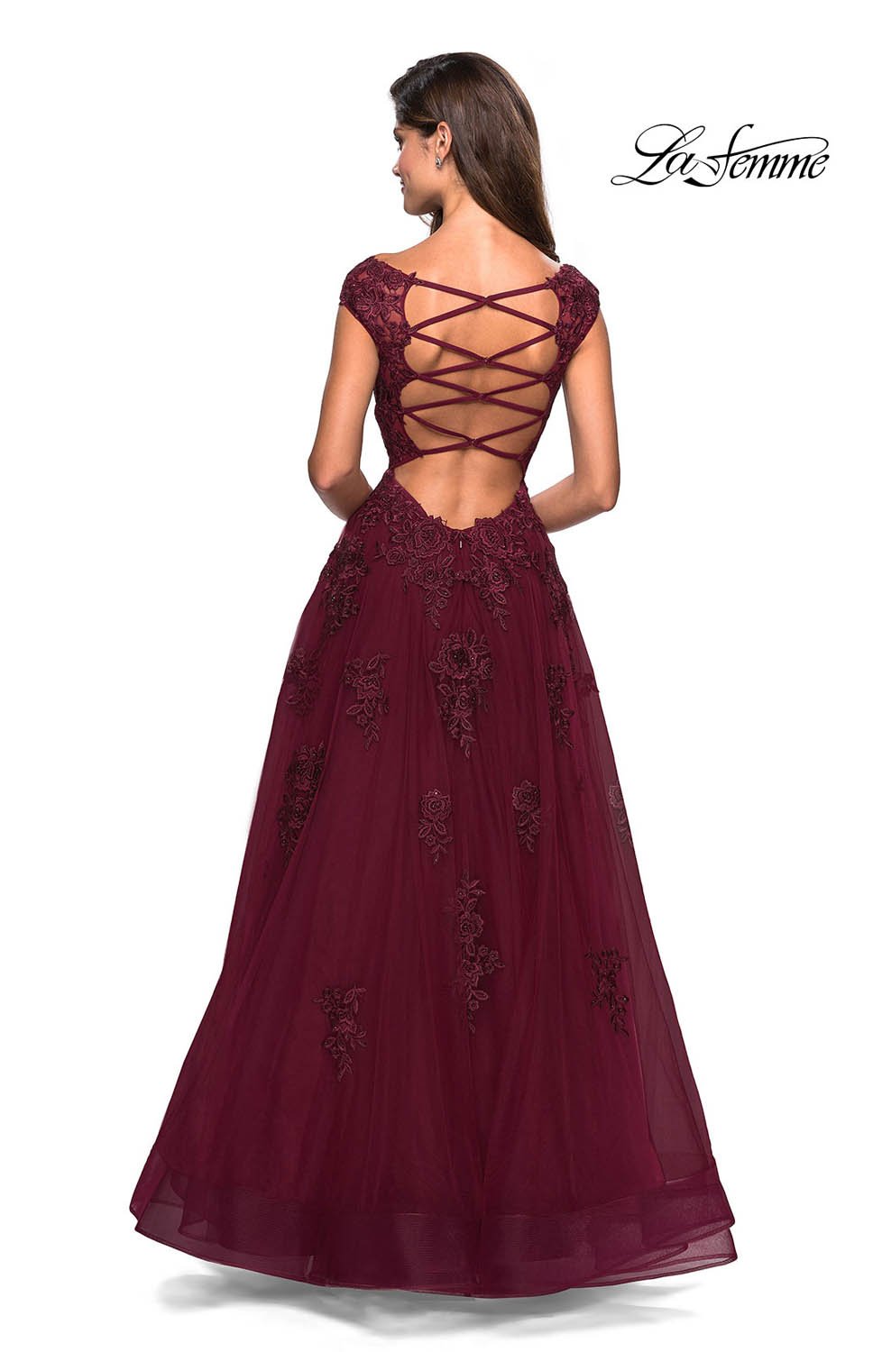 La Femme 27503 prom dress images.  La Femme 27503 is available in these colors: Indigo, Mauve, Wine.