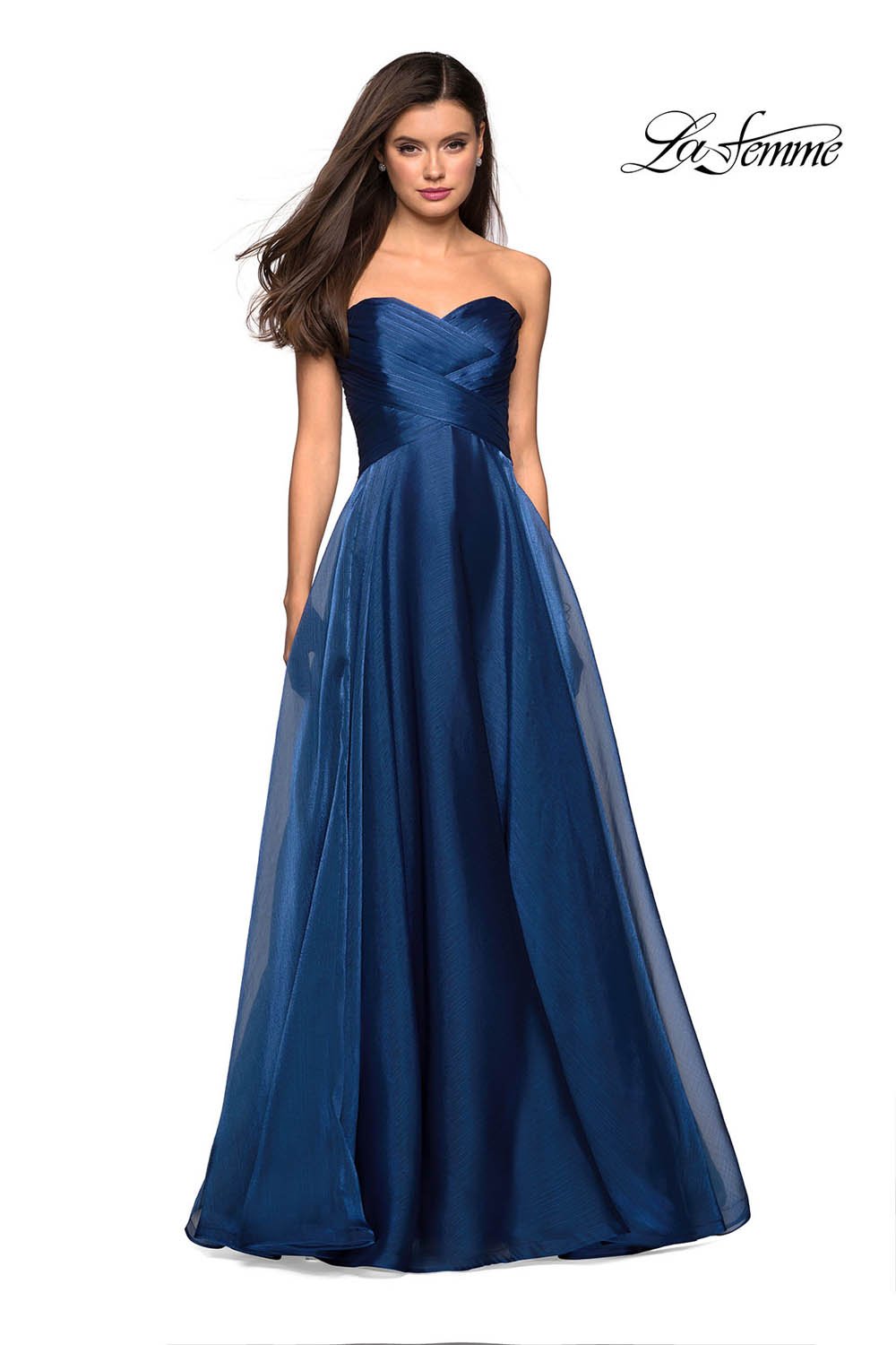 La Femme 27515 prom dress images. La Femme 27515 is available in these colors: Mauve, Navy, Orchid, Red, White.