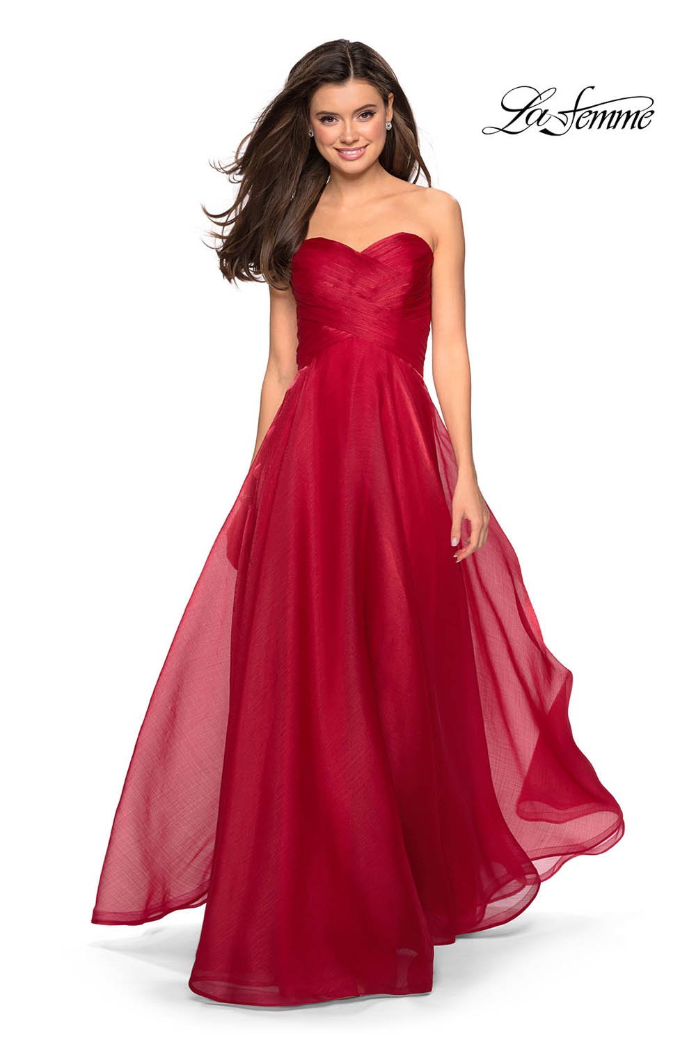 La Femme 27515 prom dress images. La Femme 27515 is available in these colors: Mauve, Navy, Orchid, Red, White.