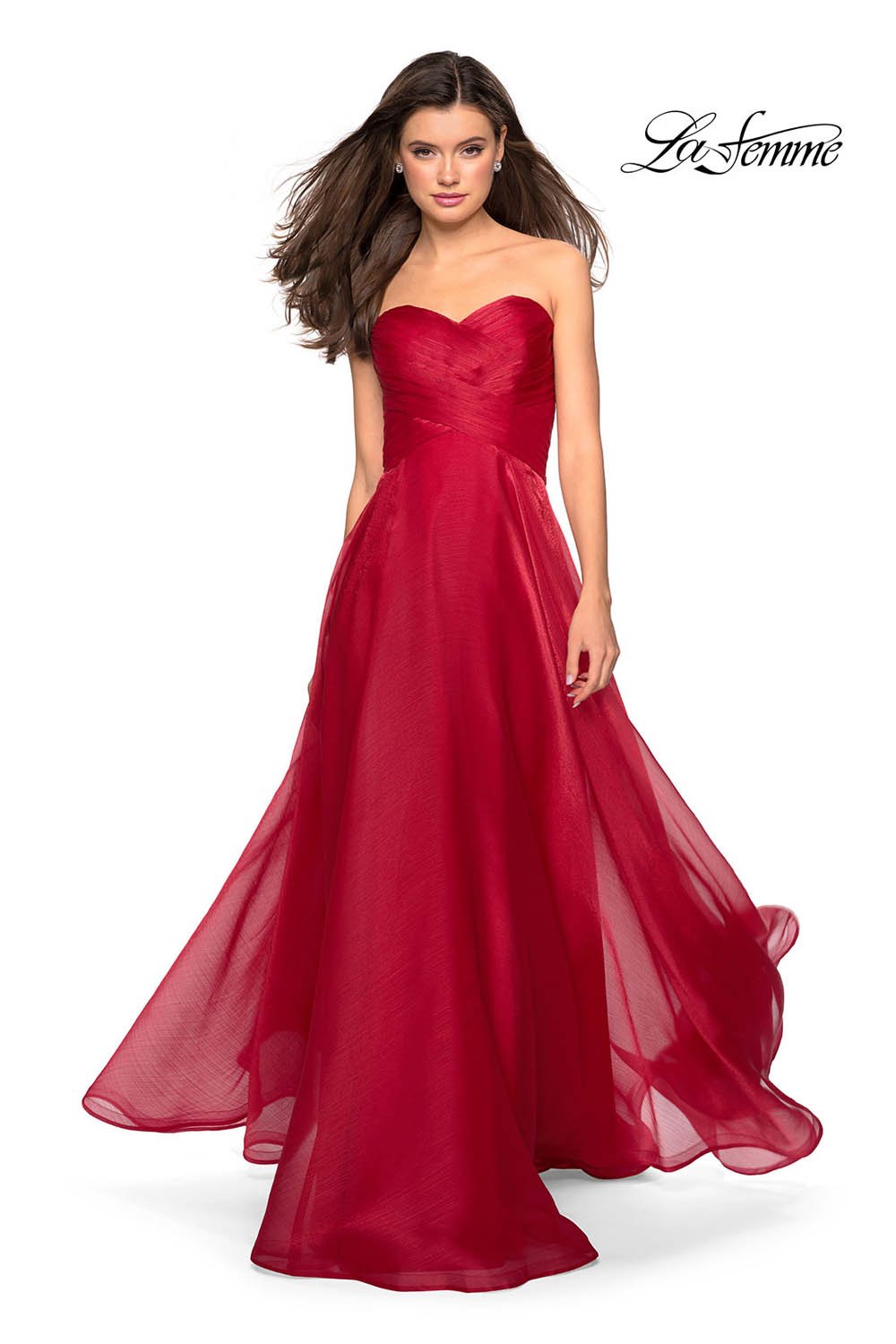La Femme 27515 prom dress images. La Femme 27515 is available in these colors: Mauve, Navy, Orchid, Red, White.