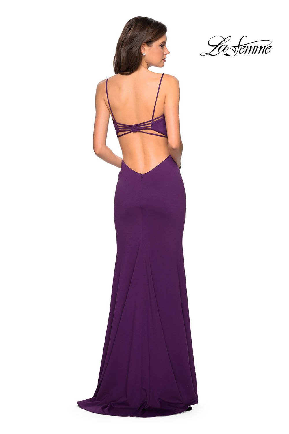 La Femme 27516 prom dress images. La Femme 27516 is available in these colors: Deep Red, Plum, Royal Blue.
