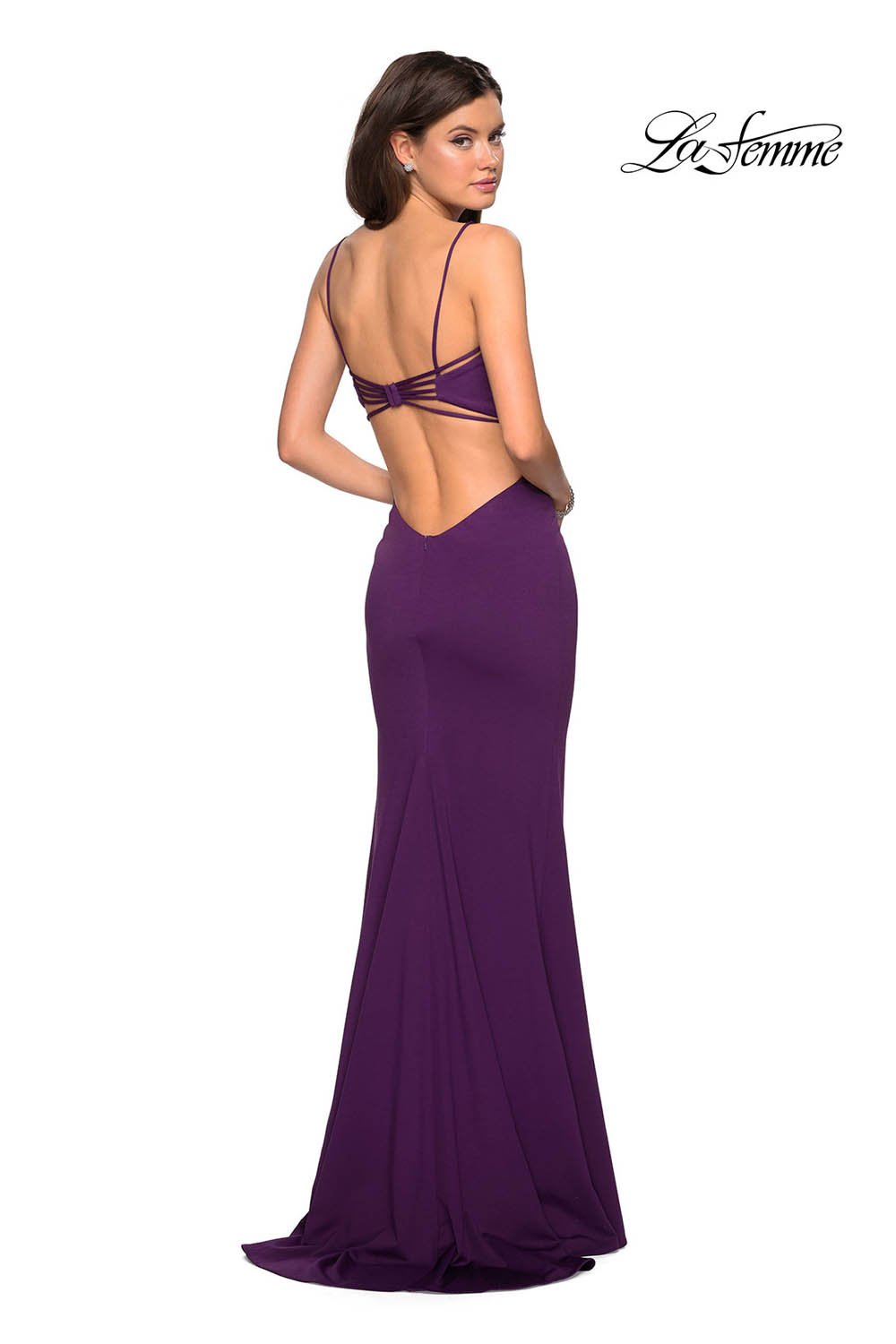 La Femme 27516 prom dress images. La Femme 27516 is available in these colors: Deep Red, Plum, Royal Blue.