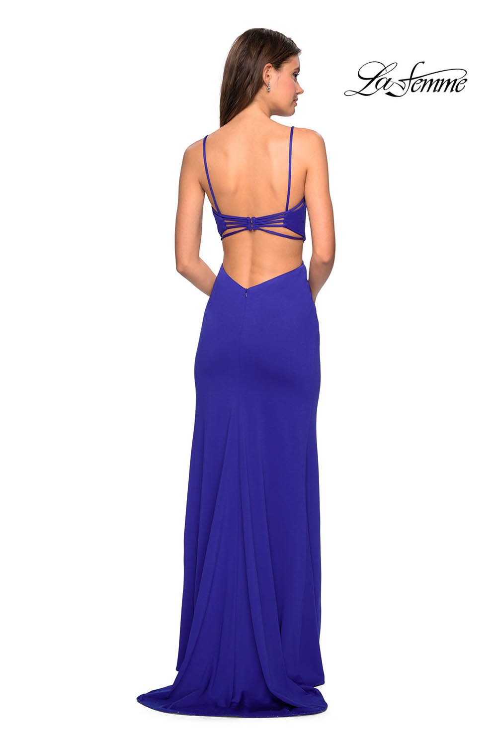 La Femme 27516 prom dress images. La Femme 27516 is available in these colors: Deep Red, Plum, Royal Blue.