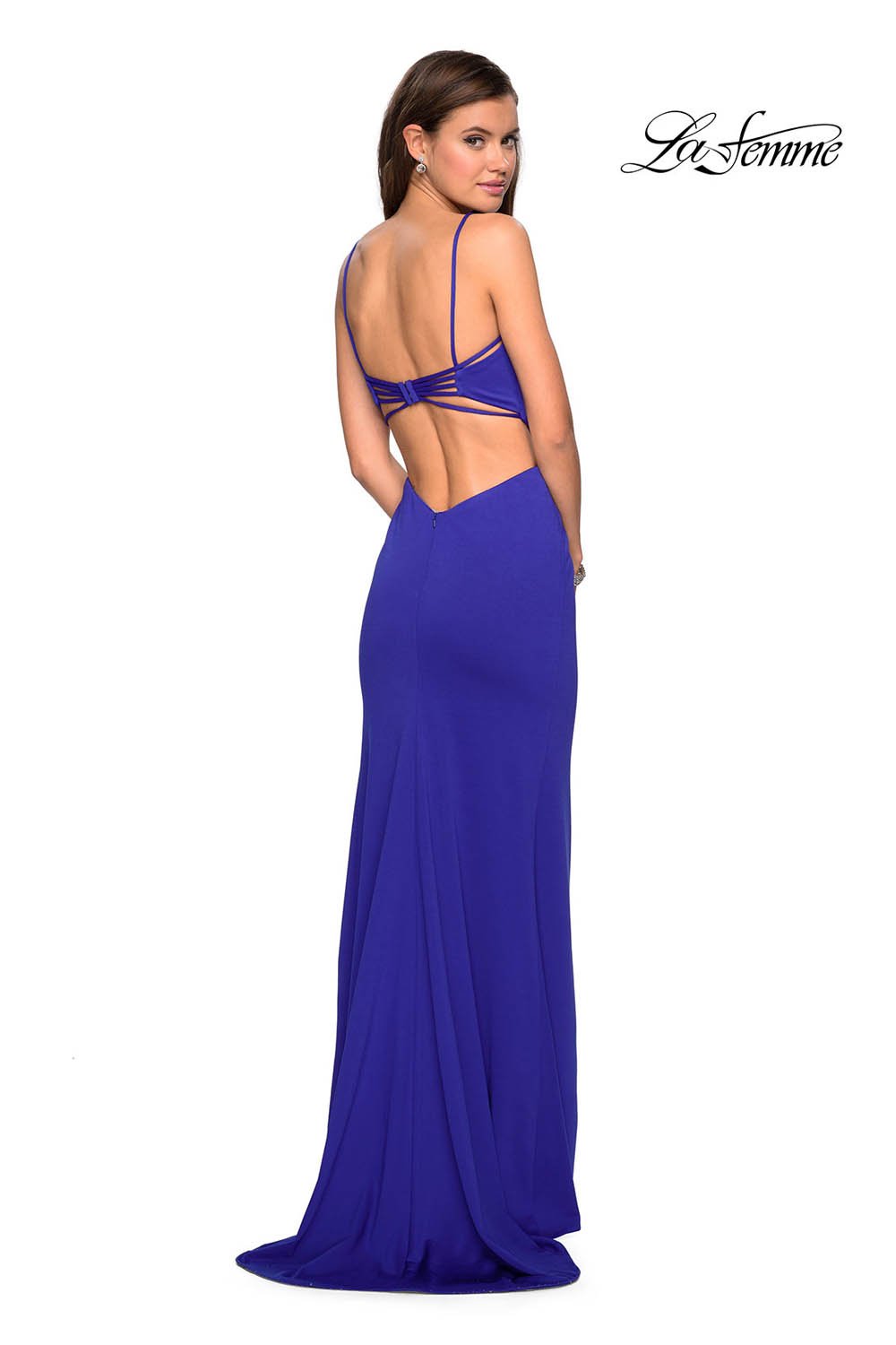 La Femme 27516 prom dress images. La Femme 27516 is available in these colors: Deep Red, Plum, Royal Blue.