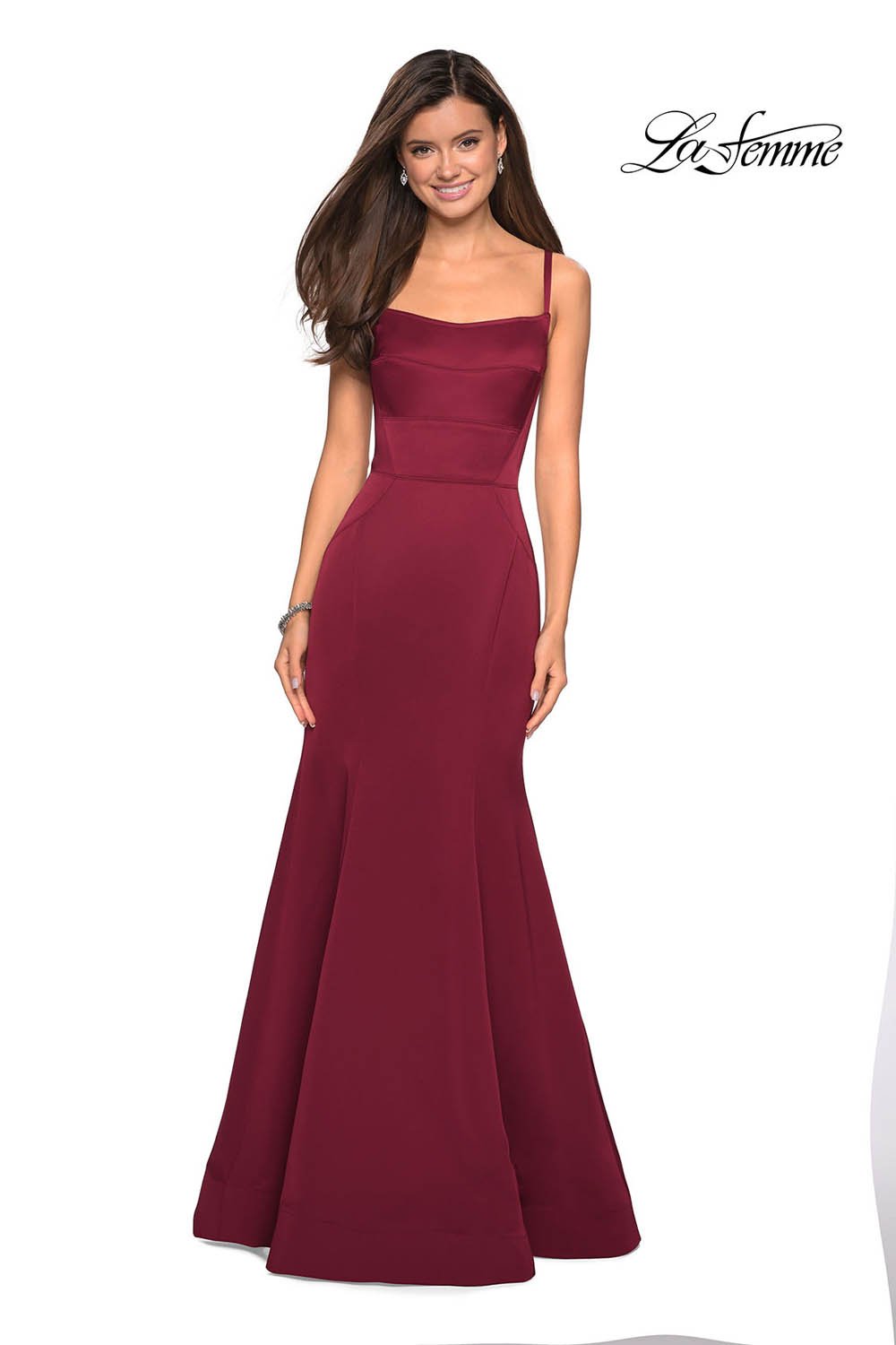 La Femme 27524 prom dress images. La Femme 27524 is available in these colors: Burgundy, Evergreen, Mauve, Navy.