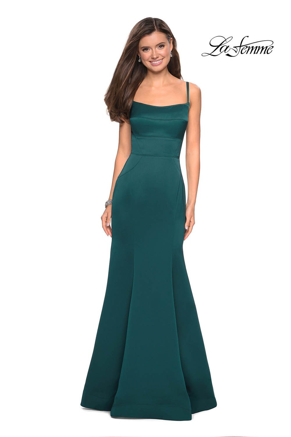 La Femme 27524 prom dress images. La Femme 27524 is available in these colors: Burgundy, Evergreen, Mauve, Navy.