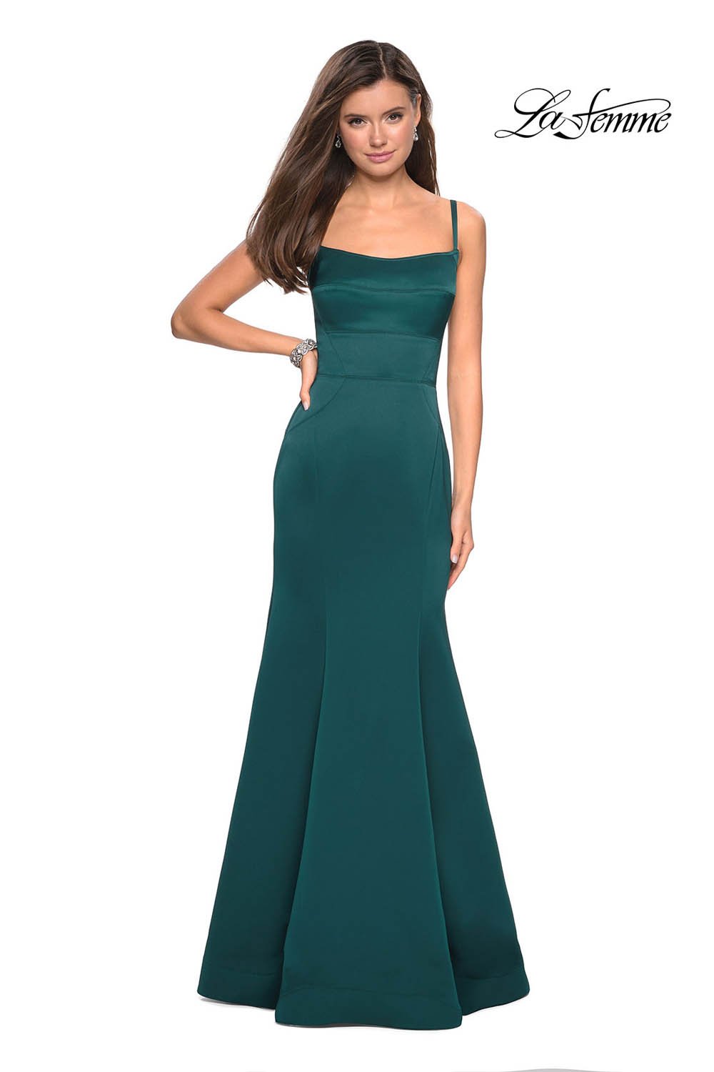 La Femme 27524 prom dress images. La Femme 27524 is available in these colors: Burgundy, Evergreen, Mauve, Navy.
