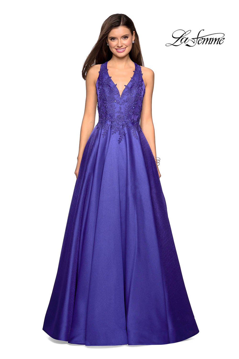 La Femme 27529 prom dress images. La Femme 27529 is available in these colors: Indigo, Red.