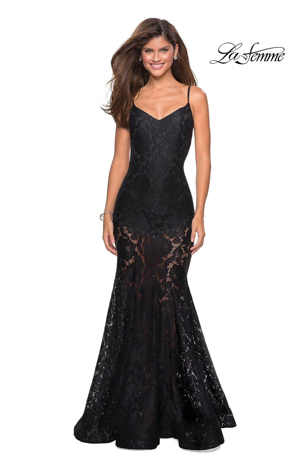 La Femme 27584 prom dress images. La Femme 27584 is available in these colors: Black, Electric Blue, Hot Pink, Ivory, Wine.