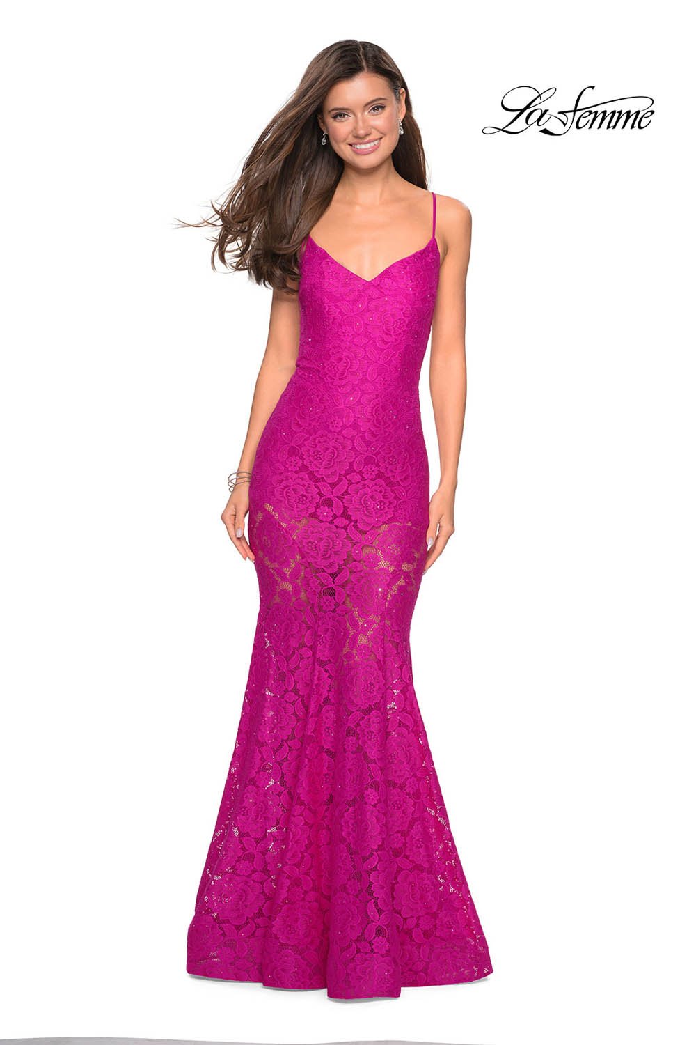La Femme 27584 prom dress images. La Femme 27584 is available in these colors: Black, Electric Blue, Hot Pink, Ivory, Wine.