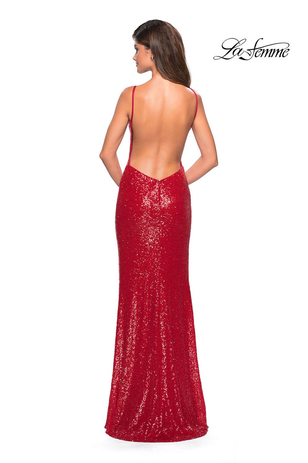 La Femme 27585 prom dress images. La Femme 27585 is available in these colors: Black, Gunmetal, Navy, Red.