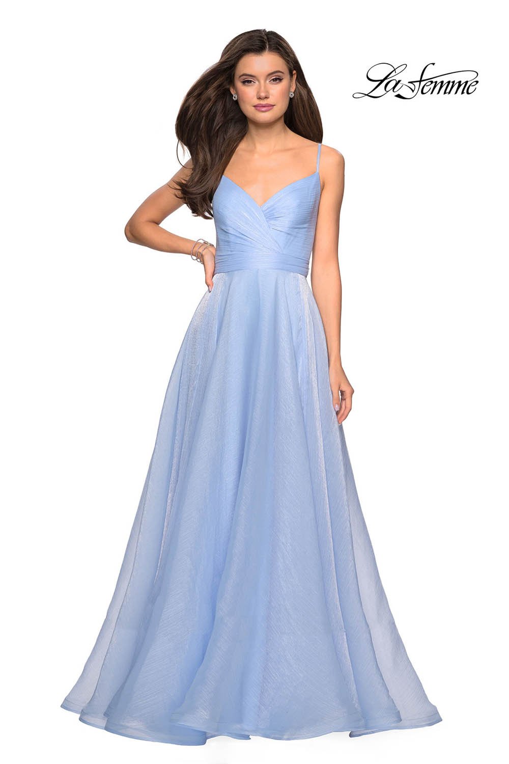 La Femme 27616 prom dress images. La Femme 27616 is available in these colors: Lavender, Light Blue, Mauve, Silver.