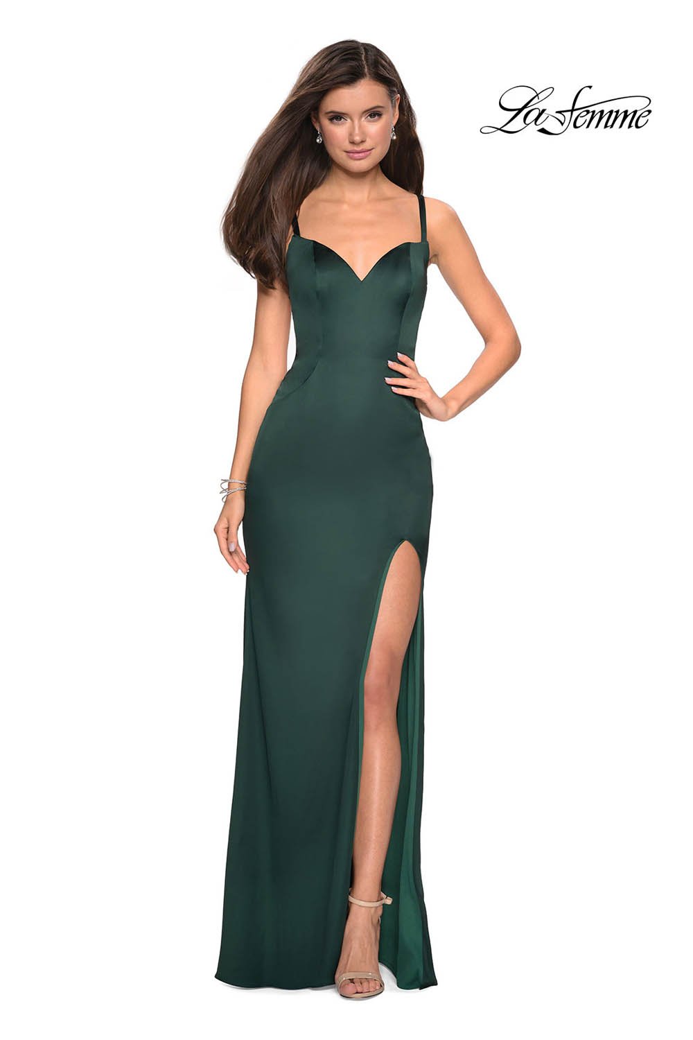 La Femme 27617 prom dress images. La Femme 27617 is available in these colors: Emerald, Navy, Red.