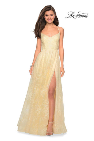 La Femme 27704 prom dress images.  La Femme 27704 is available in these colors: Cloud Blue, Mauve, Pale Yellow.