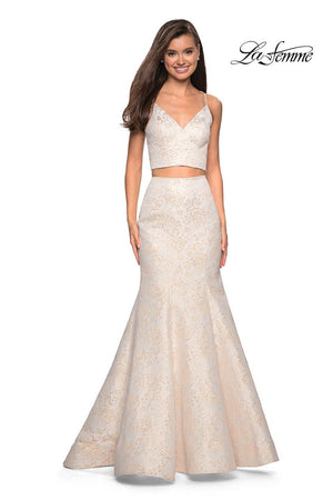 La Femme 27749 prom dress images.  La Femme 27749 is available in these colors: Ivory Gold.