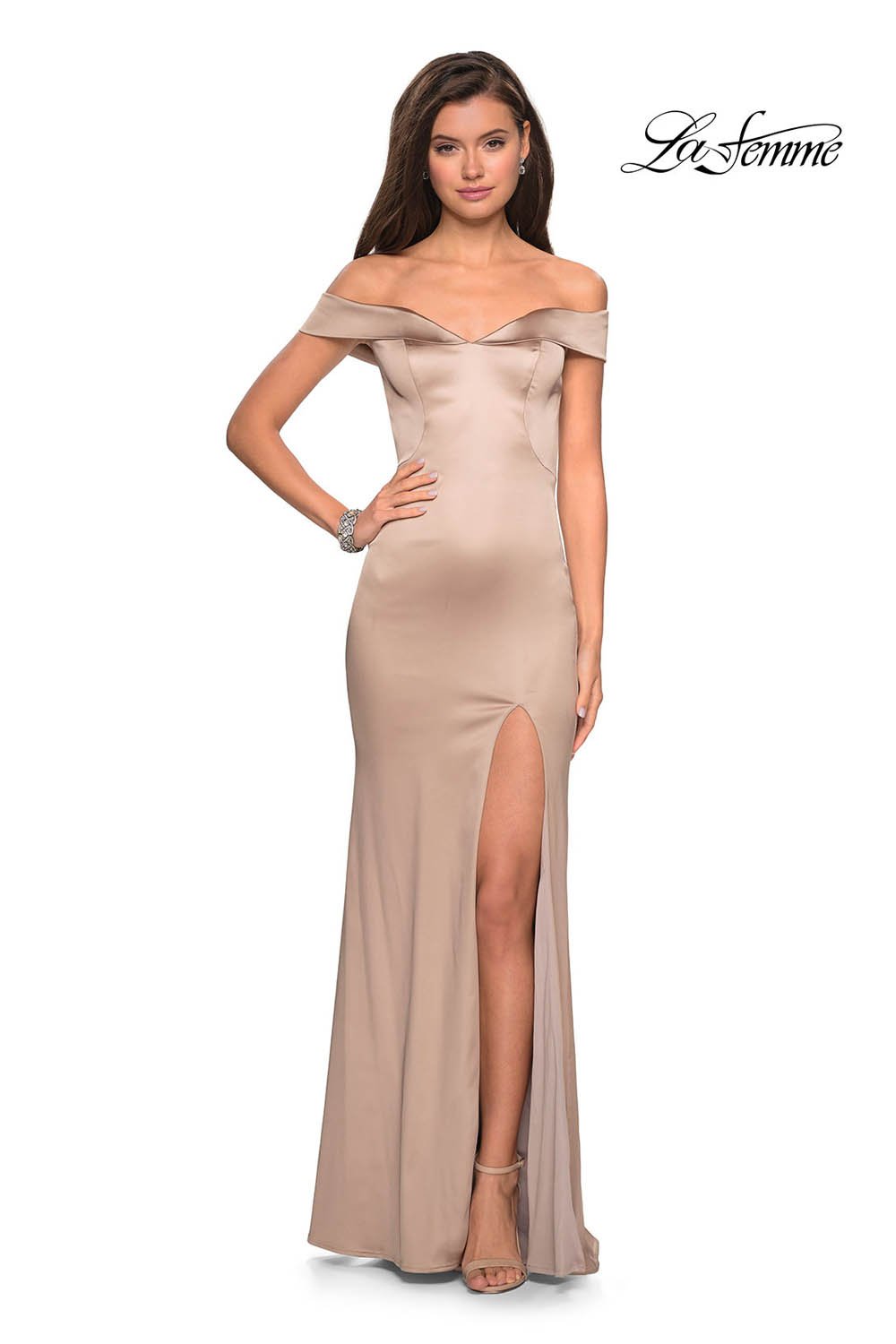 La Femme 27752 prom dress images. La Femme 27752 is available in these colors: Black, Emerald, Navy, Nude, Red, Teal.