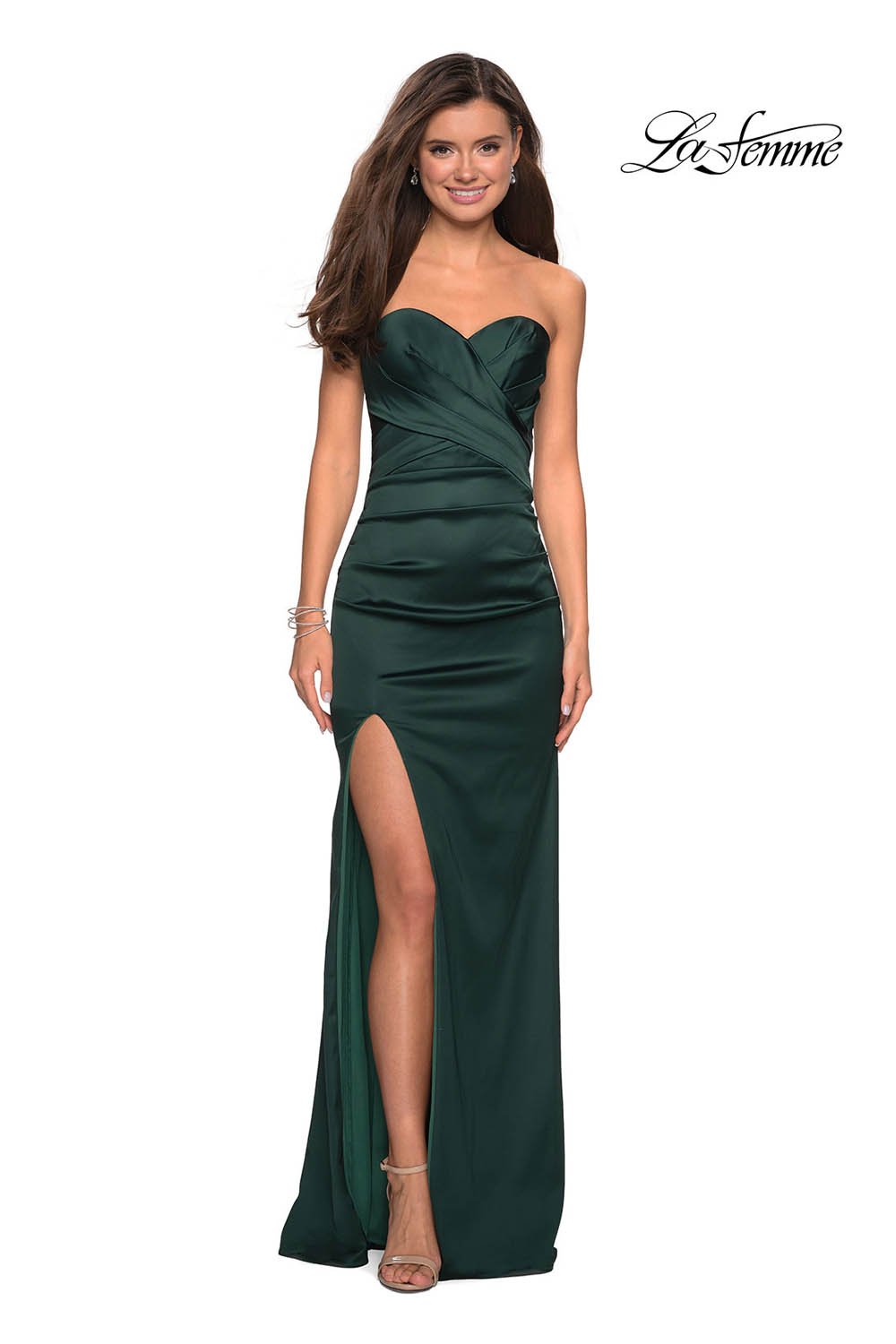 La Femme 27780 prom dress images. La Femme 27780 is available in these colors: Forest Green, Fuchsia, Gold.