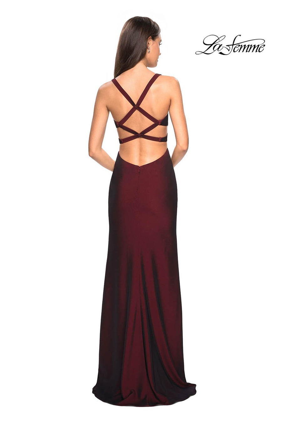La Femme 27785 prom dress images.  La Femme 27785 is available in these colors: Burgundy, Navy.