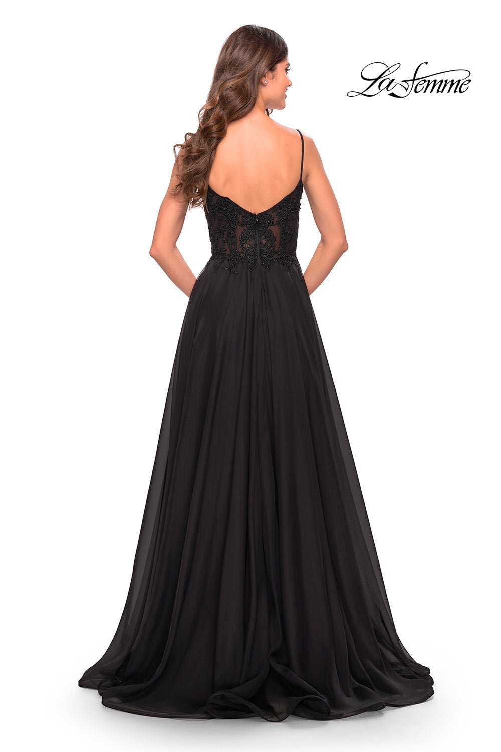La Femme 30639 prom dress images. La Femme 30639 is available in these colors: Black, Dark Emerald.