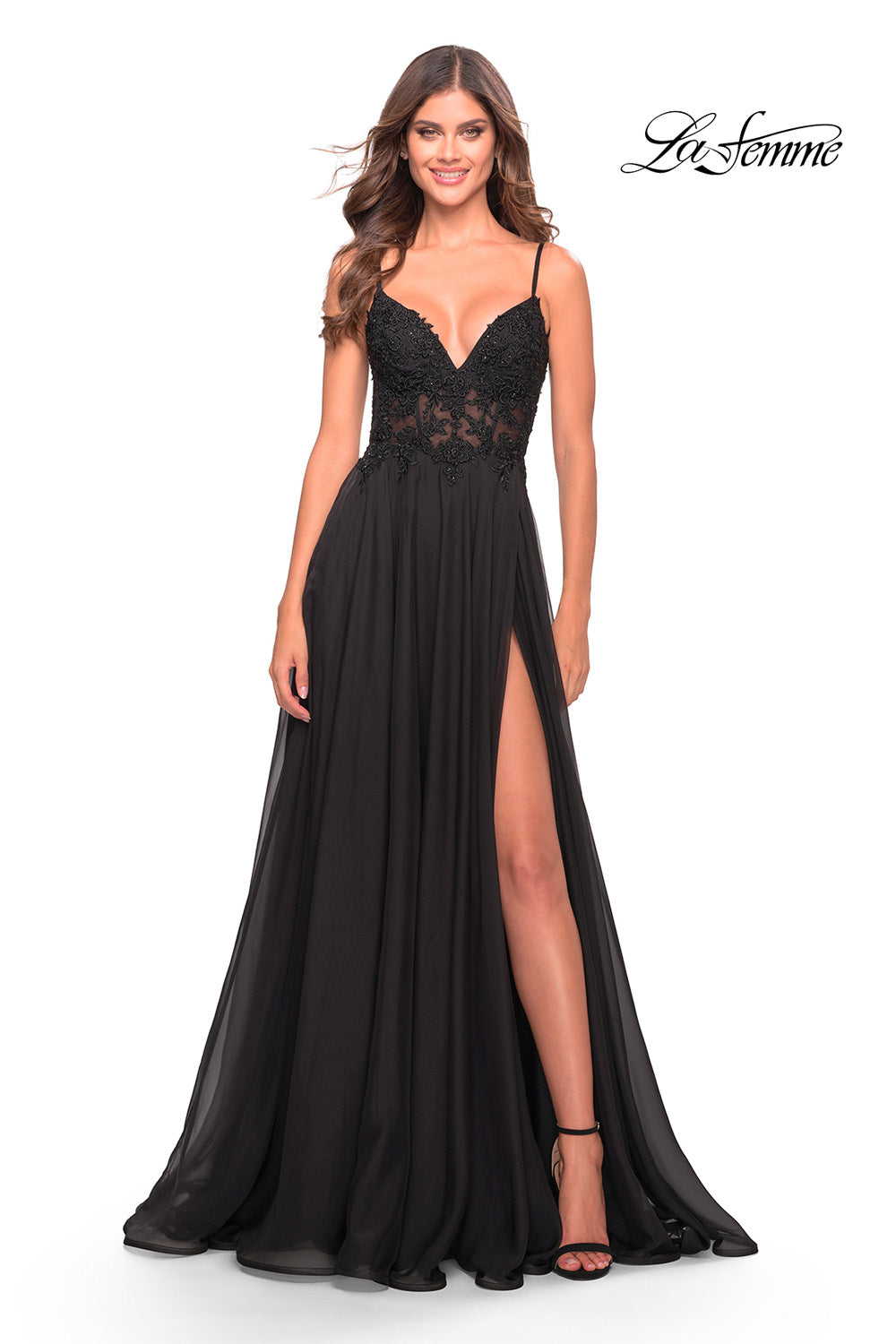 La Femme 30639 prom dress images. La Femme 30639 is available in these colors: Black, Dark Emerald.