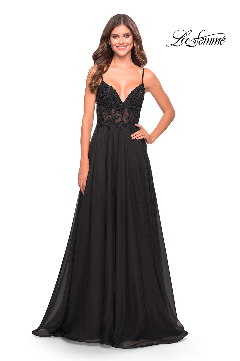 La Femme 30639 prom dress images. La Femme 30639 is available in these colors: Black, Dark Emerald.