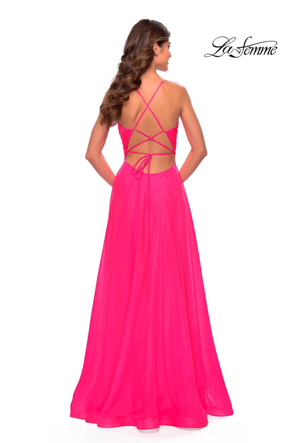 La Femme 30840 prom dress images. La Femme 30840 is available in these colors: Cloud Blue, Lavender, Neon Pink.