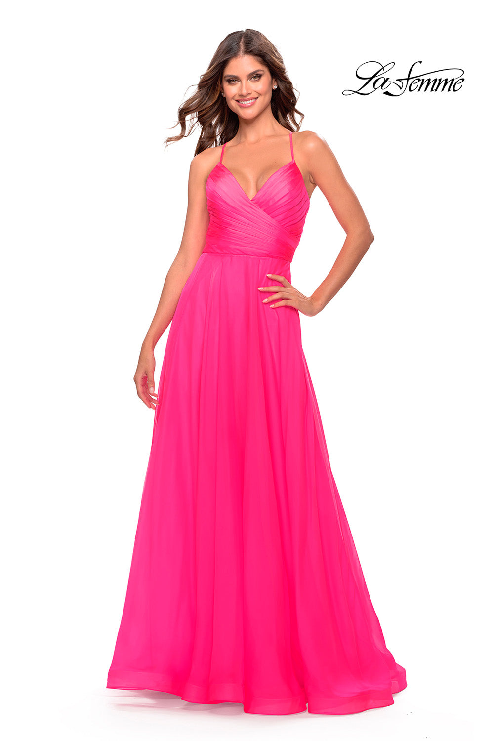 La Femme 30840 prom dress images. La Femme 30840 is available in these colors: Cloud Blue, Lavender, Neon Pink.
