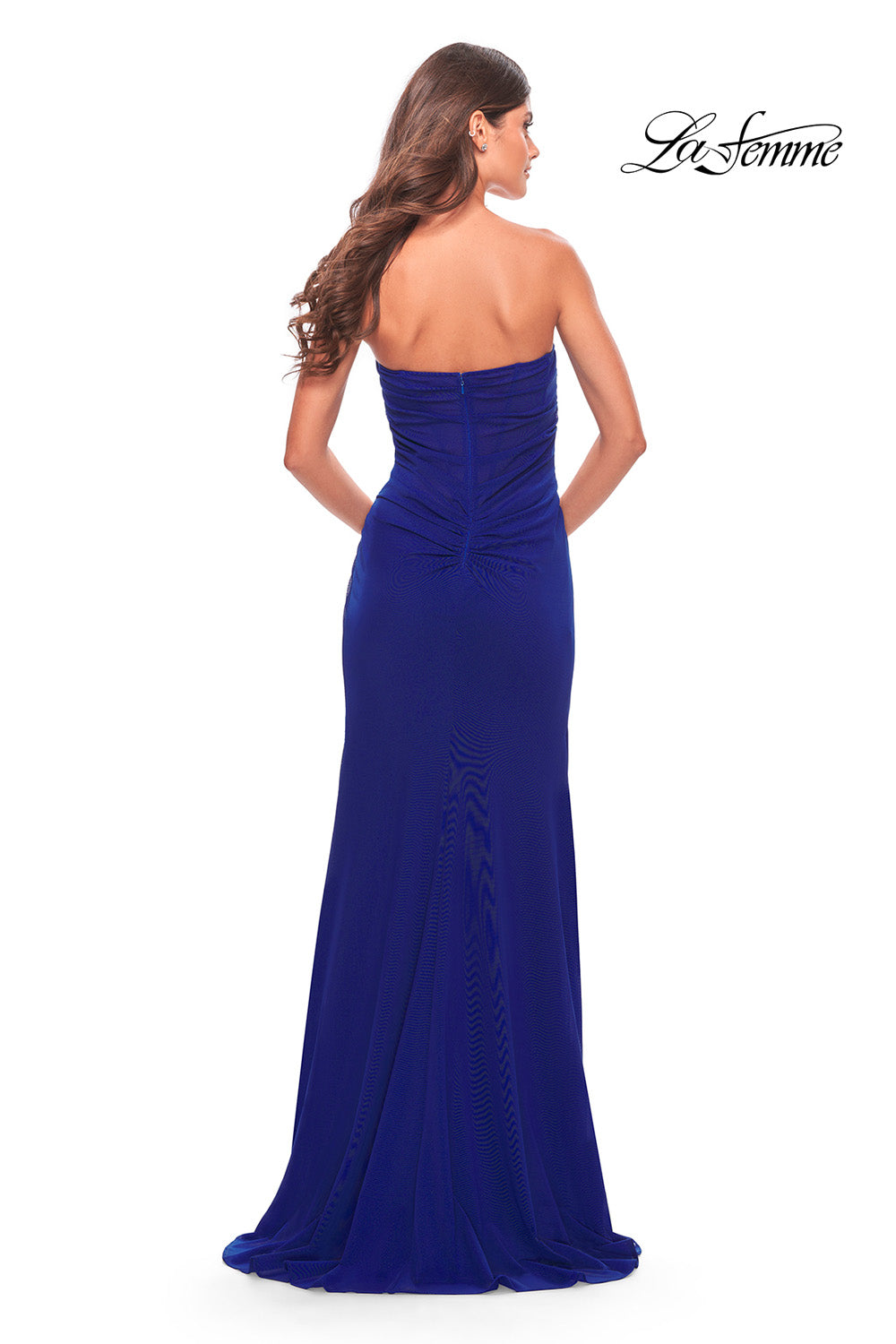 La Femme 31058 prom dress images. La Femme 31058 is available in these colors: Black, Emerald, Red, Royal Blue.