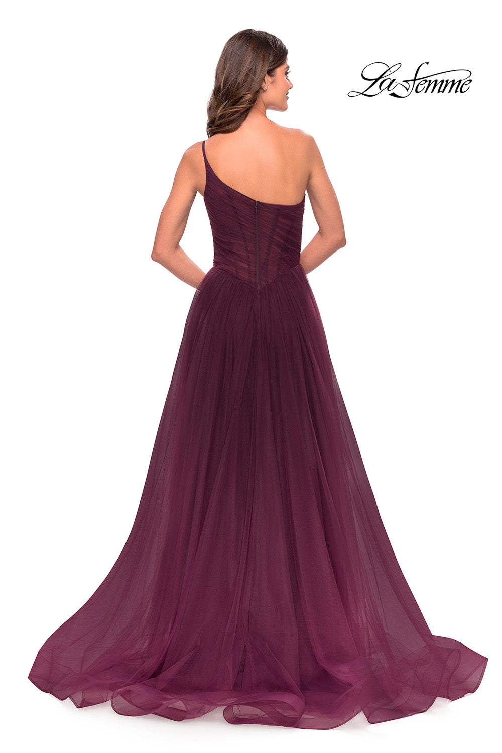 La Femme 31069 prom dress images. La Femme 31069 is available in these colors: Black, Dark Berry, Dark Emerald, Navy.