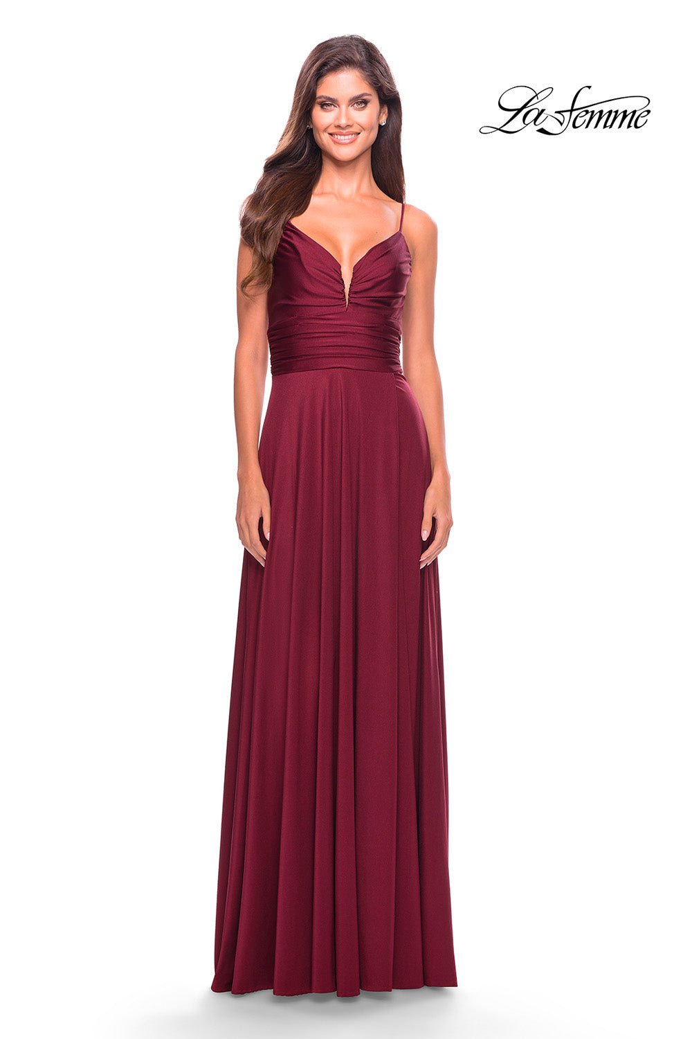 La Femme 31090 prom dress images. La Femme 31090 is available in these colors: Black, Dark Berry, Emerald, Nude, Silver.