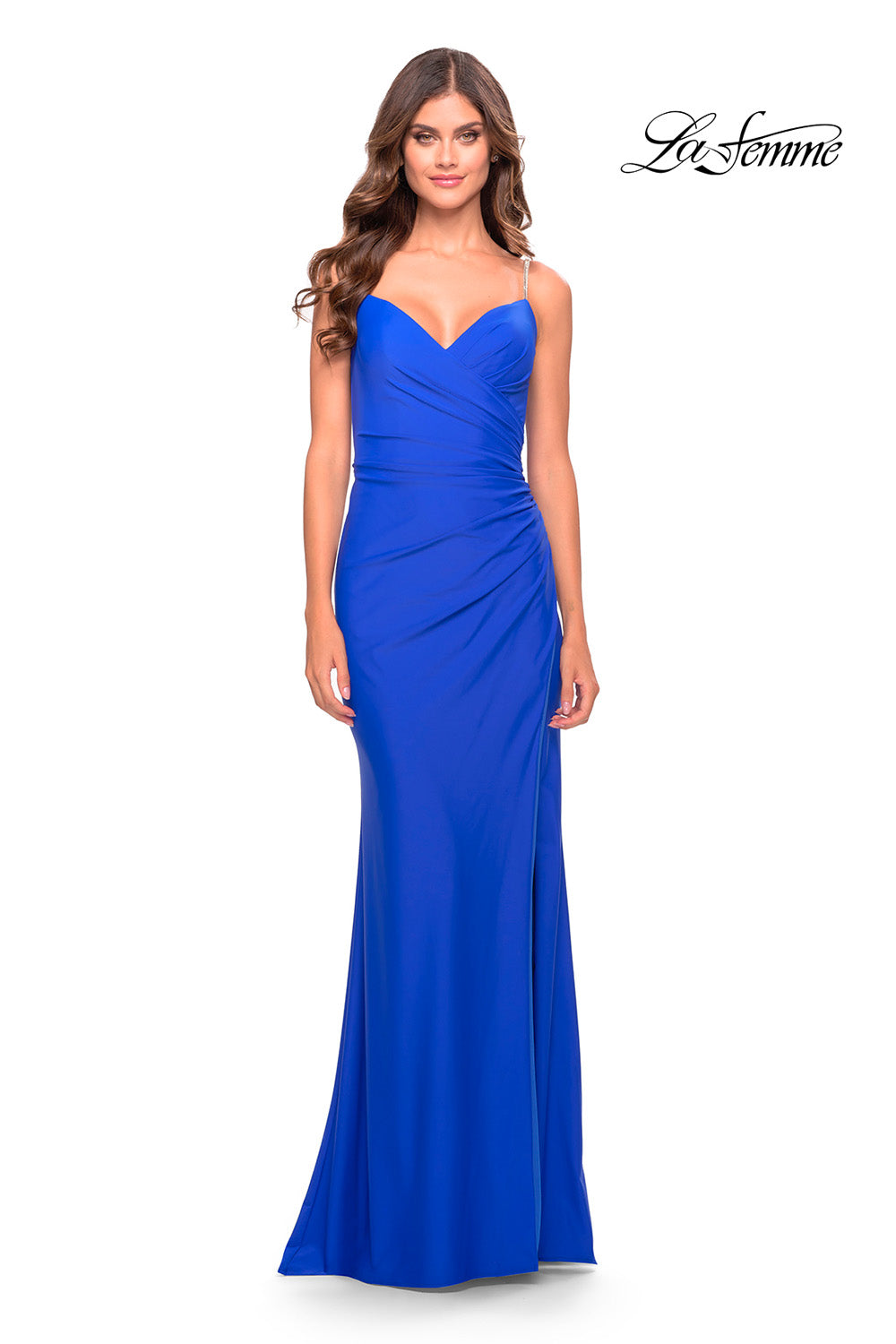 La Femme 31107 prom dress images. La Femme 31107 is available in these colors: Red, Royal Blue, Sage.