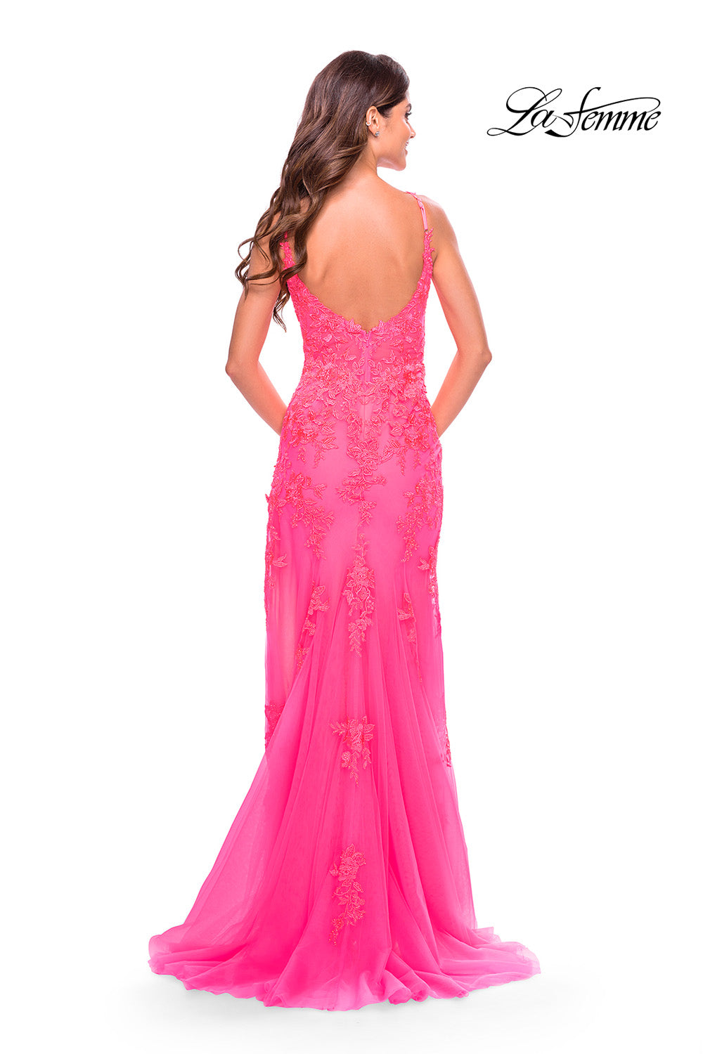 La Femme 31125 prom dress images. La Femme 31125 is available in these colors: Aqua, Light Periwinkle, Neon Pink.