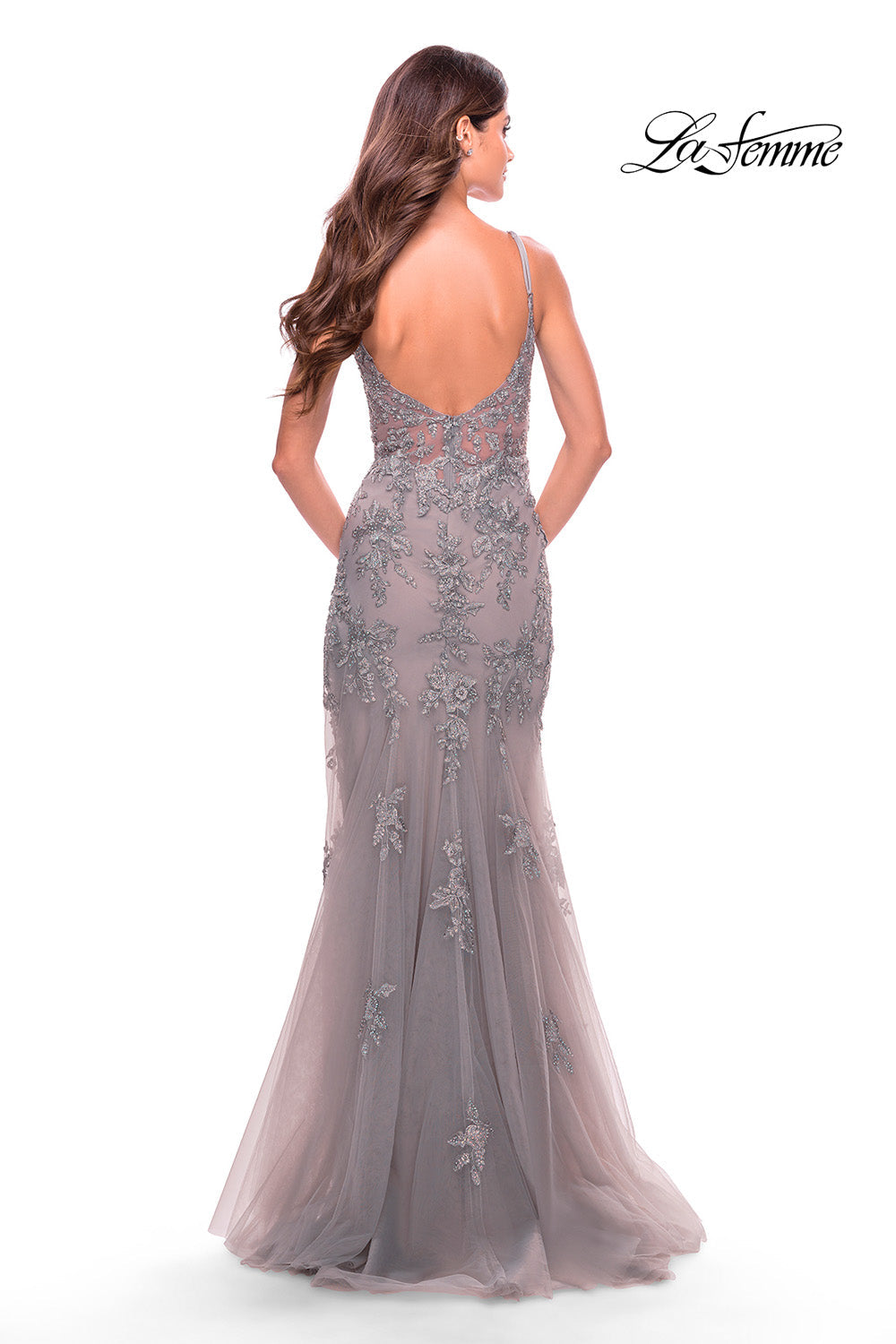 La Femme 31126 prom dress images. La Femme 31126 is available in these colors: Dusty Mauve, Silver.