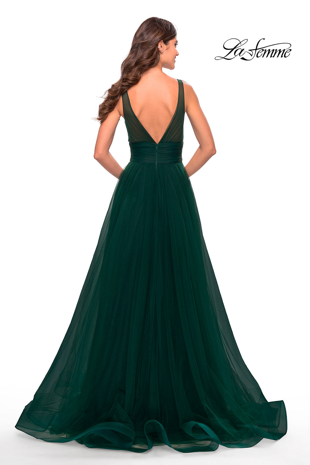 La Femme 31149 prom dress images. La Femme 31149 is available in these colors: Emerald, Red, Royal Blue.
