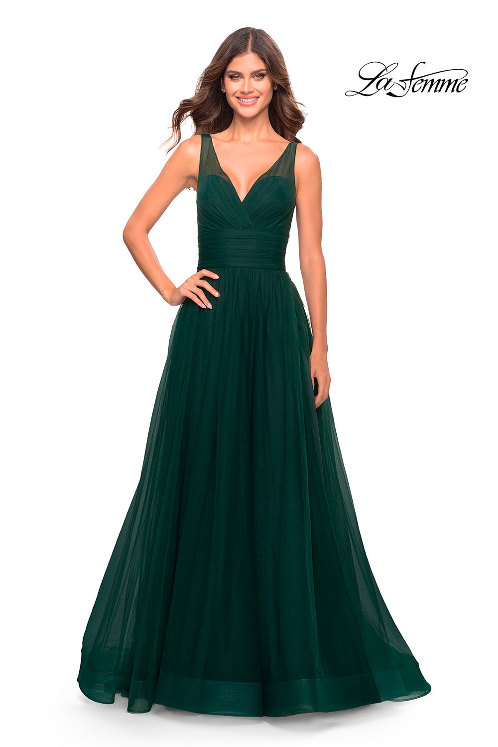 La Femme 31149 prom dress images. La Femme 31149 is available in these colors: Emerald, Red, Royal Blue.