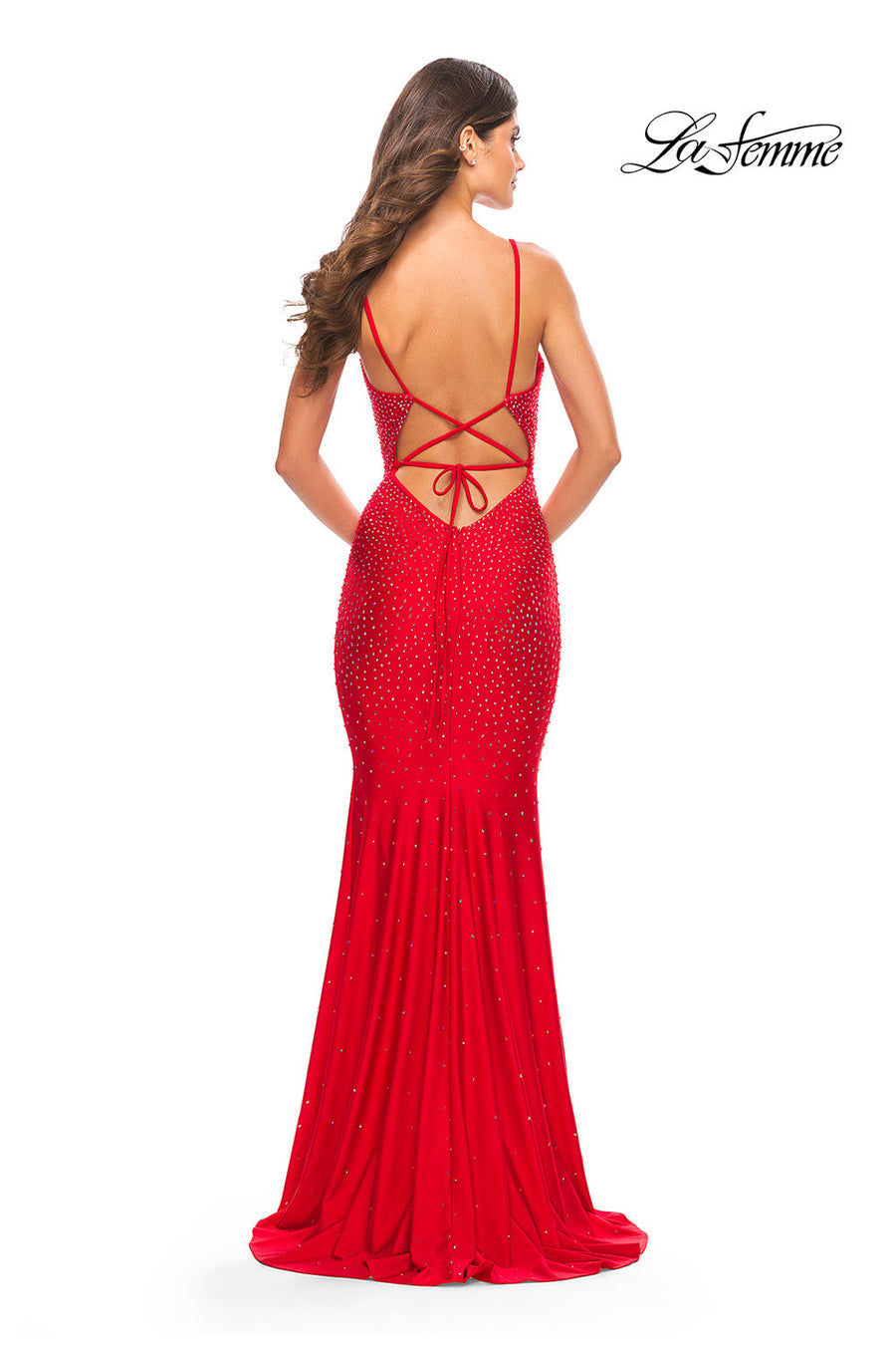 La Femme 31215 prom dress images.  La Femme 31215 is available in these colors: Red, Royal Blue, Silver, White.