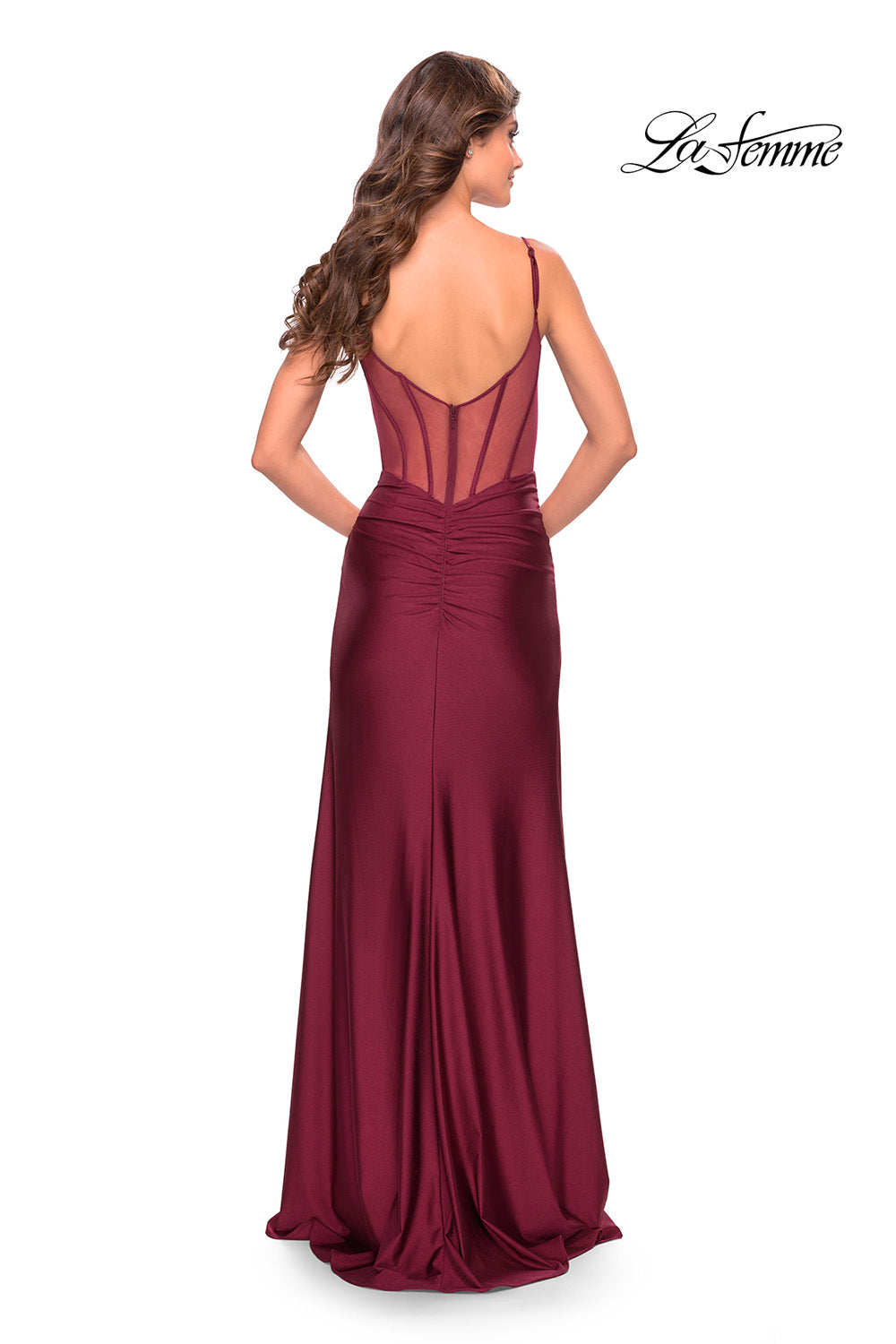 La Femme 31229 prom dress images. La Femme 31229 is available in these colors: Black, Dark Berry, Emerald.