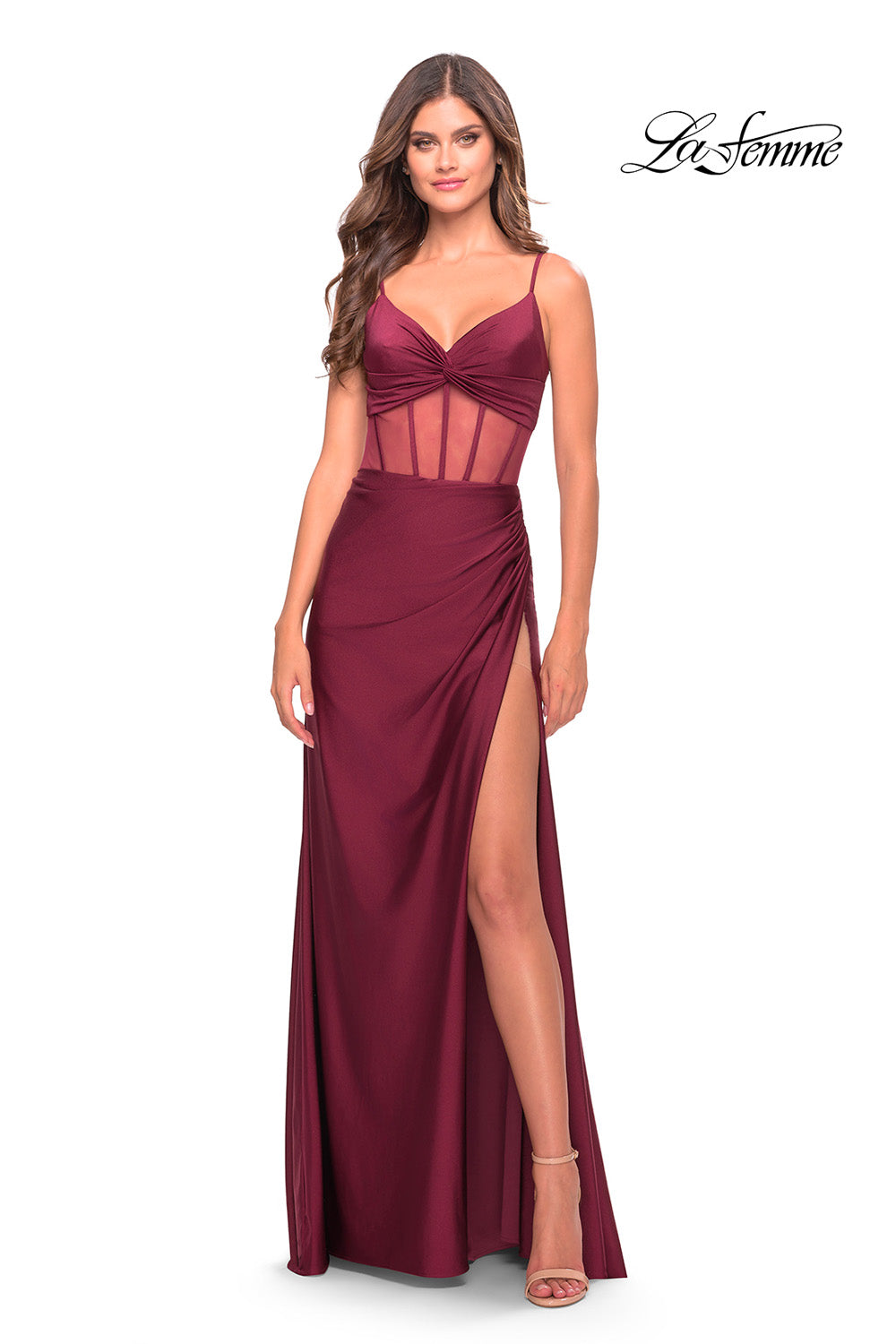 La Femme 31229 prom dress images. La Femme 31229 is available in these colors: Black, Dark Berry, Emerald.
