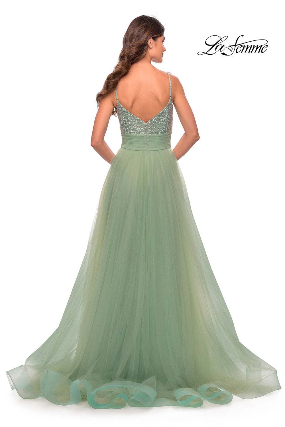 La Femme 31238 prom dress images. La Femme 31238 is available in these colors: Dark Berry, Dusty Mauve, Royal Blue, Sage.
