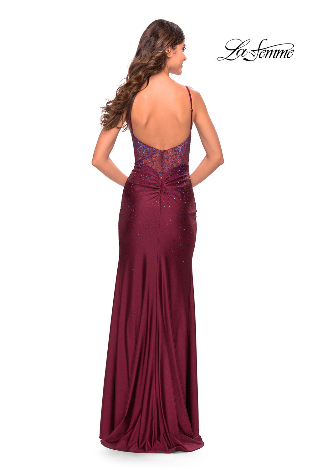 La Femme 31244 prom dress images. La Femme 31244 is available in these colors: Dark Berry, Emerald, Navy.