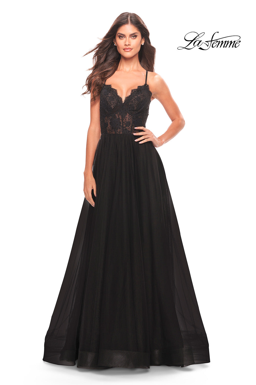 La Femme 31271 prom dress images. La Femme 31271 is available in these colors: Black, Dark Berry, Royal Blue.