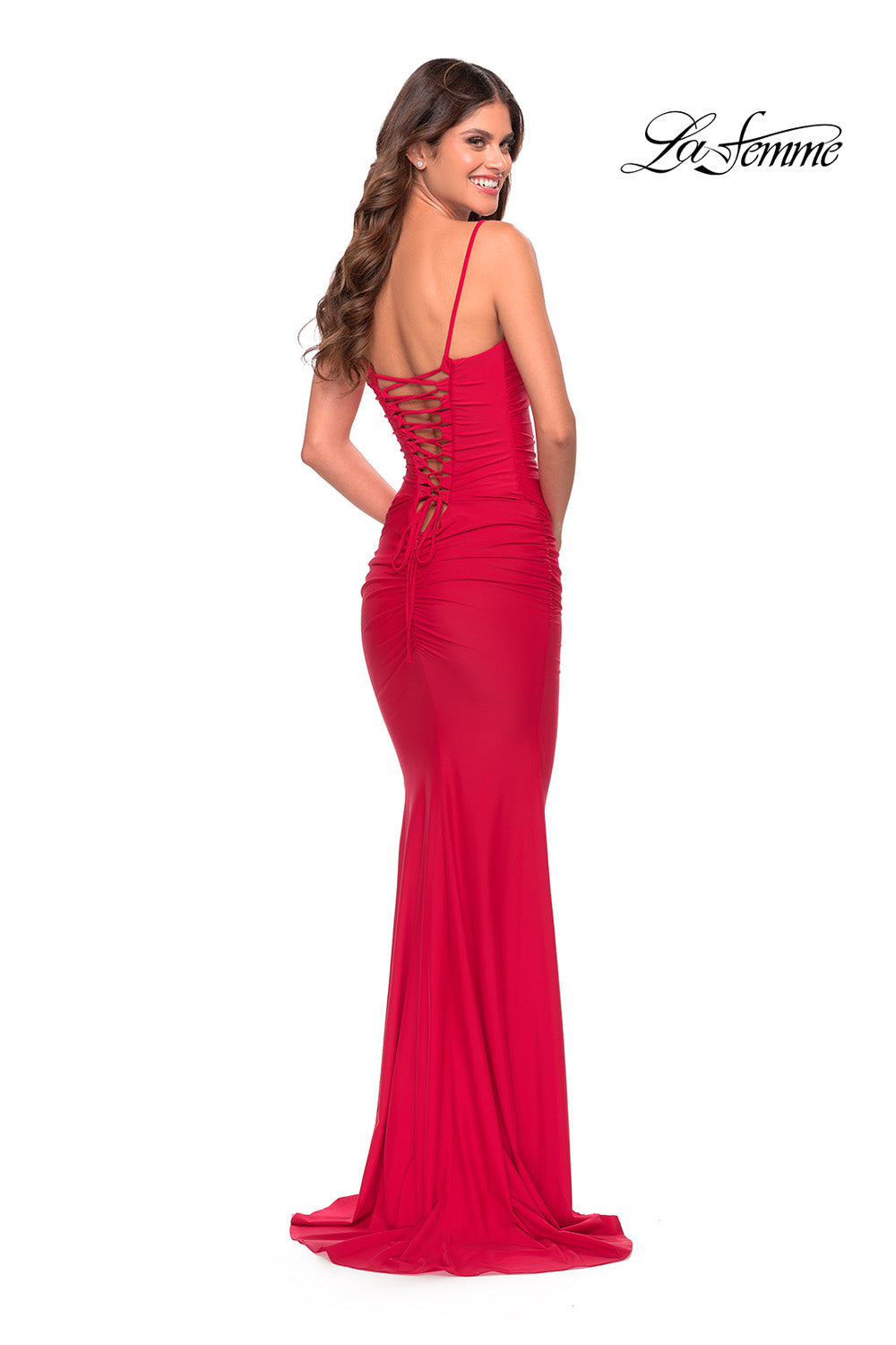 La Femme 31330 prom dress images. La Femme 31330 is available in these colors: Black, Emerald, Red, Royal Blue.