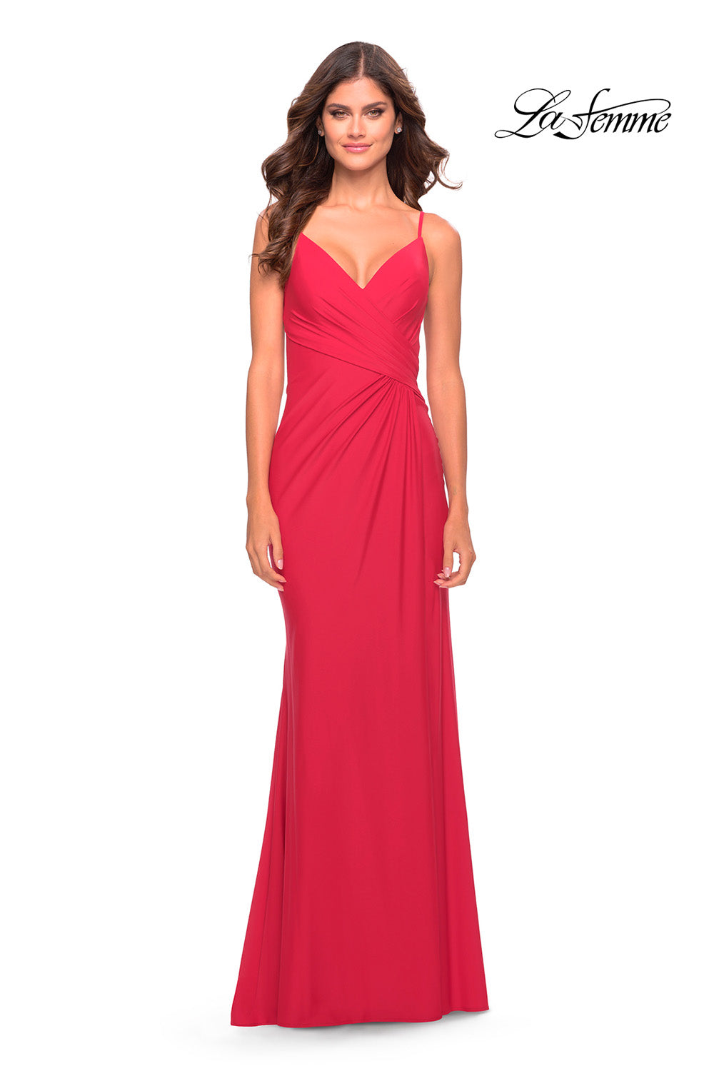 La Femme 31331 prom dress images. La Femme 31331 is available in these colors: Aqua, Periwinkle, Red, White.