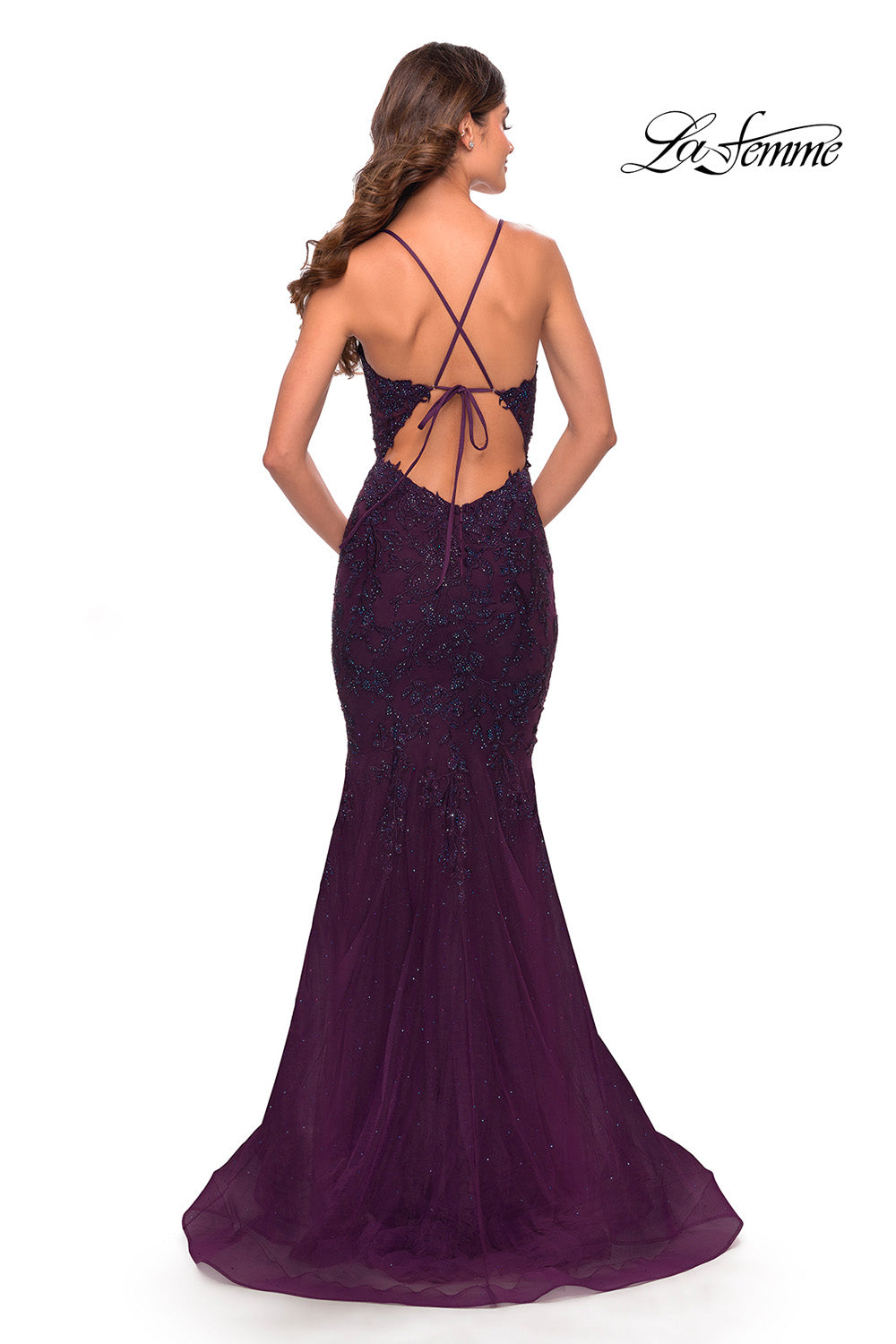 La Femme 31344 prom dress images. La Femme 31344 is available in these colors: Dark Berry, Royal Blue, White.