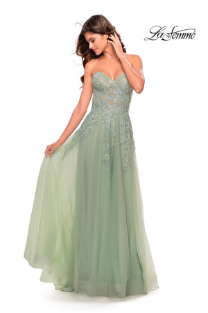 La Femme 31363 prom dress images.  La Femme 31363 is available in these colors: Dusty Mauve, Light Periwinkle, Sage.
