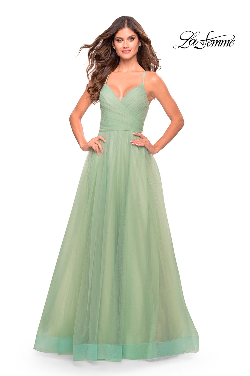 La Femme 31501 prom dress images. La Femme 31501 is available in these colors: Light Periwinkle, Sage.