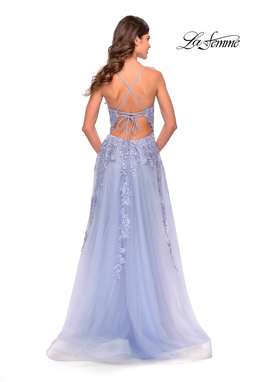 La Femme 31503 prom dress images. La Femme 31503 is available in these colors: Aqua, Light Periwinkle, Sage.