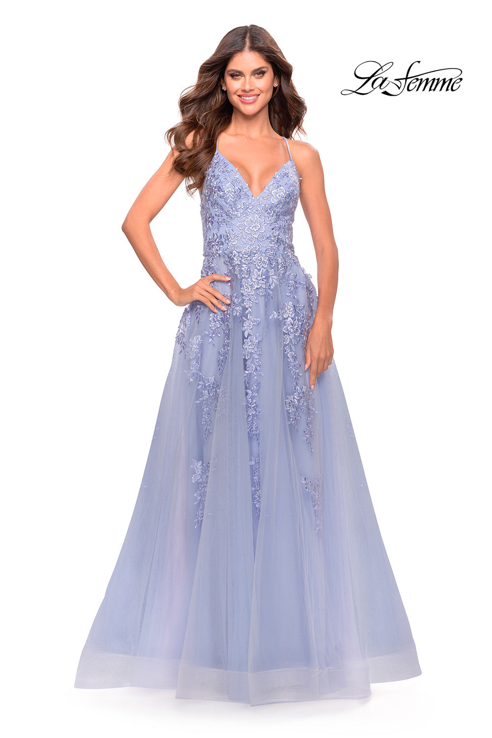 La Femme 31503 prom dress images. La Femme 31503 is available in these colors: Aqua, Light Periwinkle, Sage.